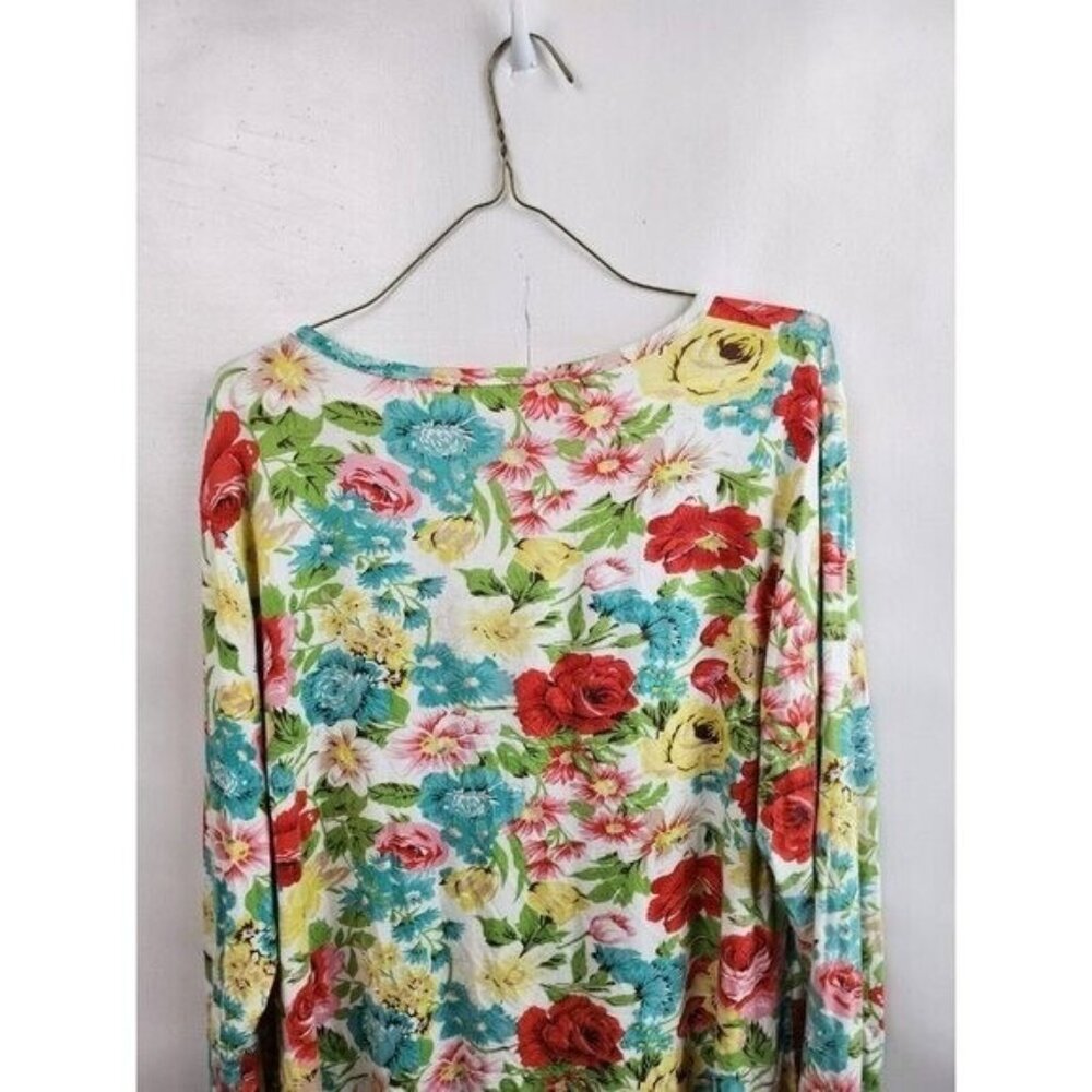 Glima Womens Wearable Art Tunic Top Medium Multi Floral 3/4 Sleeve BOHO Cottage - Picture 7 of 7